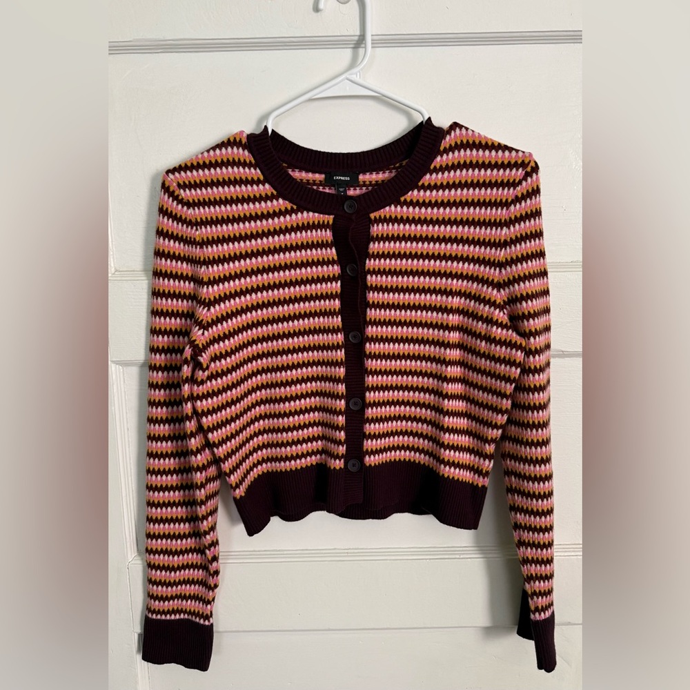 Express Airy Soft Multi Striped Crew
Neck Cardigan